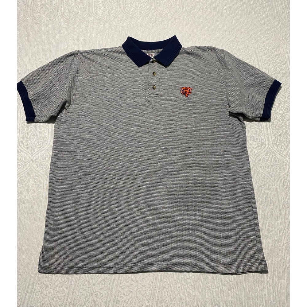 Vintage True Fan Chicago Bears Mens XL Gray Navy Blue Polo Shirt NFL Football